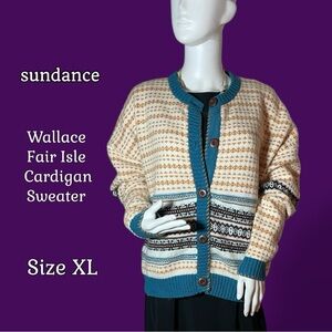Sundance Wallace Fair Isle Cardigan Sweater Size XL